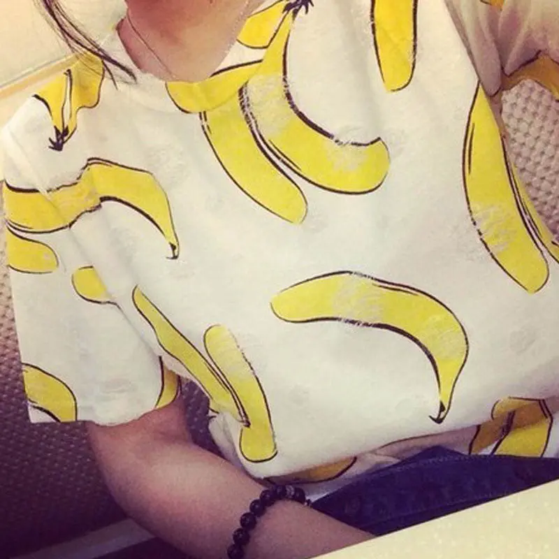 Loose Girl Womens Short Sleeve O-Neck Bananas Print T-Shirt Plus Size 1