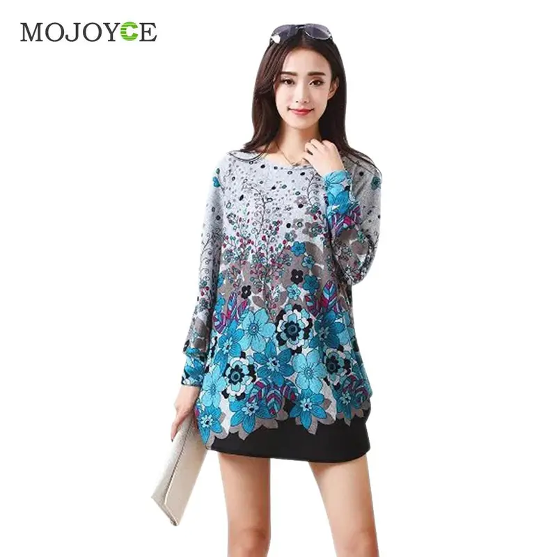 Loose Knitted Cotton Long Tee Shirt Women New Colorful Print Blusa Plus Size Long-Sleeved Shirt Crop Top Women Tops 3