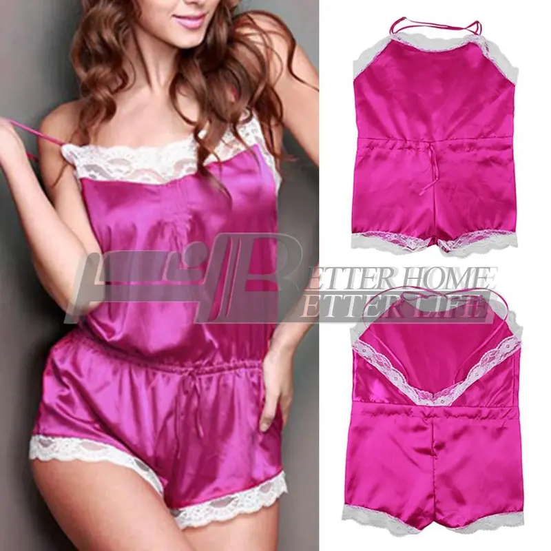 Loose Lace Patchwork Spaghetti Strap Backless Short Sleeping Wear 1