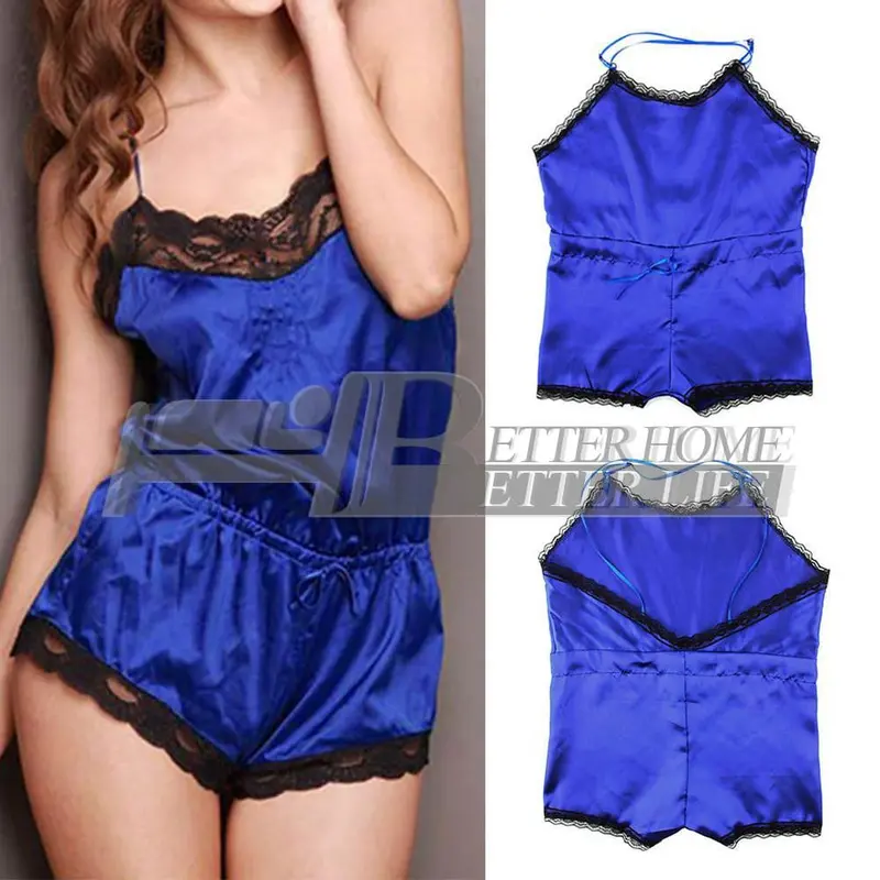 Loose Lace Patchwork Spaghetti Strap Backless Short Sleeping Wear 2
