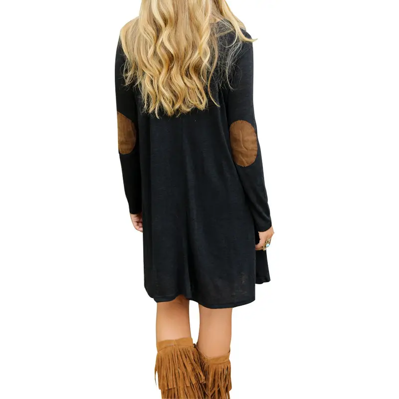 Loose Plus Size Casual Dress Mini V-Neck Long Sleeve Dresses Patchwork Sleeve Oversize Women Clothing 4