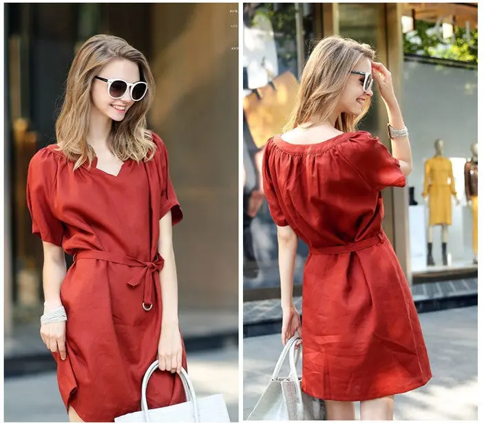 Loose Slim Mini Women Dress V-Neck Short Sleeve Brief Linen Dress Casual Plus Size Elegant Vestidos 2320 2