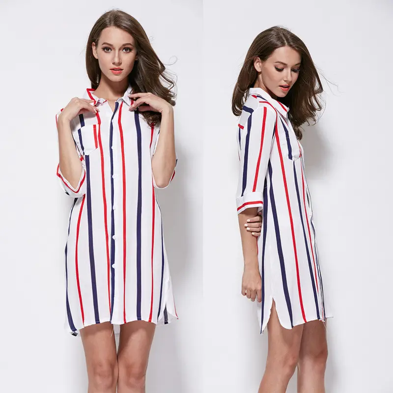 Loose Vertical Stripedblouses Casual Long Shirts Blouses Tops 1