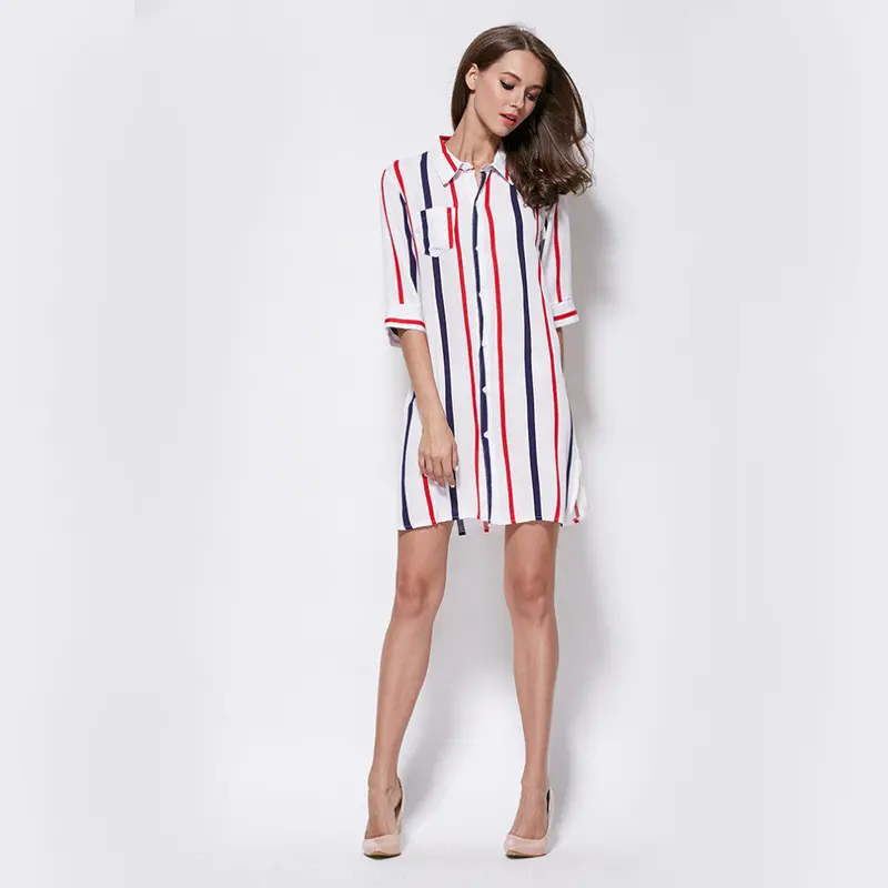 Loose Vertical Stripedblouses Casual Long Shirts Blouses Tops 4