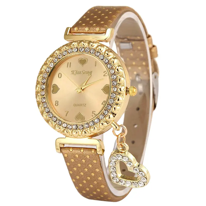 Love Heart Bracelet Watches Women Leather Crystal Quartz Wrist Watch Gold Clock Relojes Mujer Relogio Feminino Montre 1