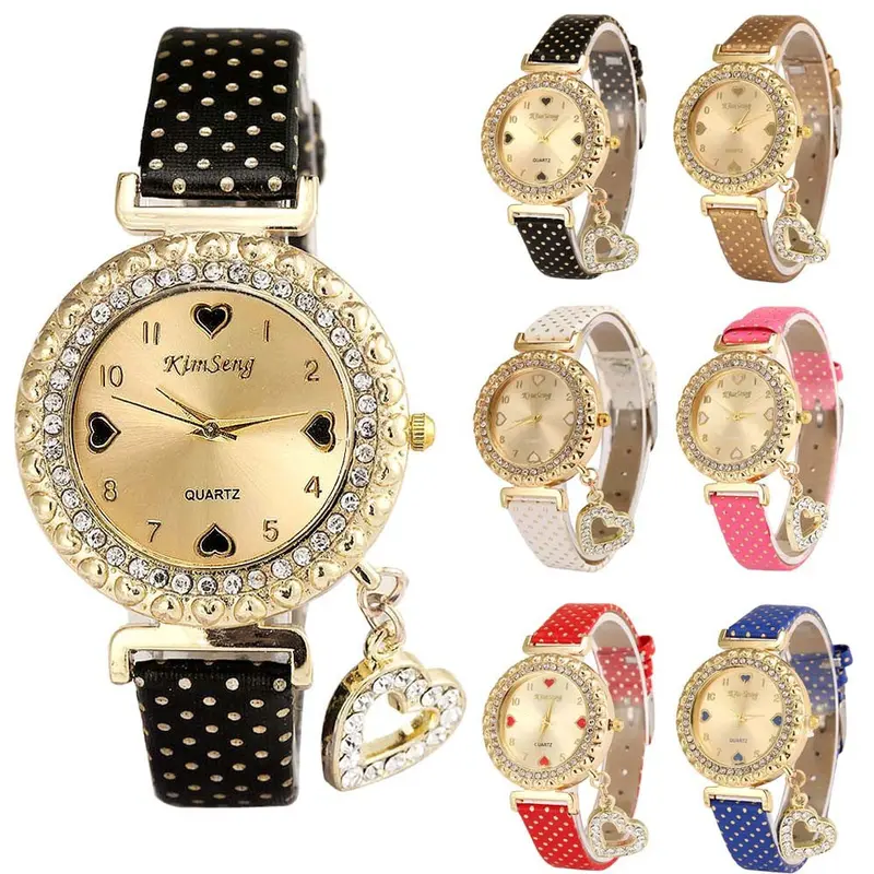 Love Heart Bracelet Watches Women Leather Crystal Quartz Wrist Watch Gold Clock Relojes Mujer Relogio Feminino Montre 2