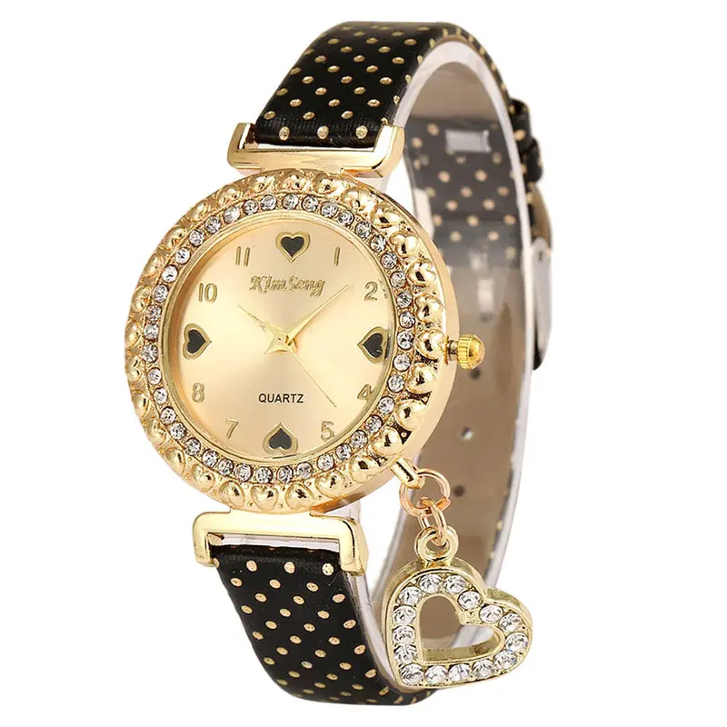 Love Heart Bracelet Watches Women Leather Crystal Quartz Wrist Watch Gold Clock Relojes Mujer Relogio Feminino Montre 3