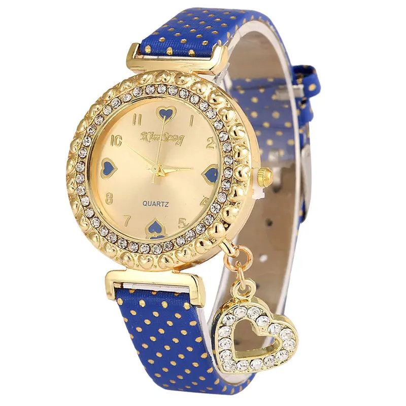 Love Heart Bracelet Watches Women Leather Crystal Quartz Wrist Watch Gold Clock Relojes Mujer Relogio Feminino Montre 4