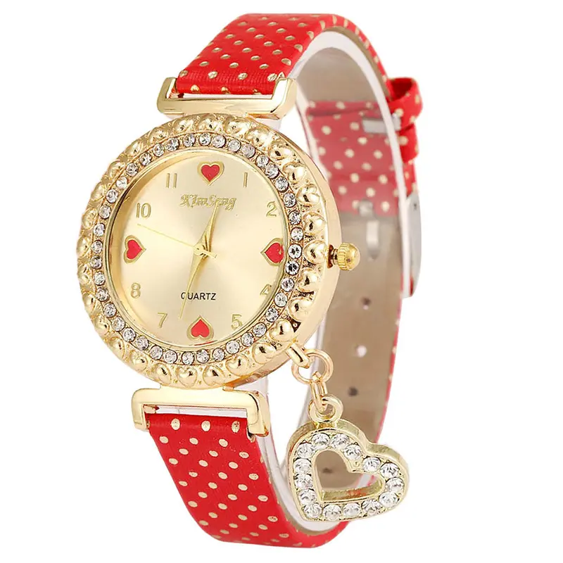 Love Heart Bracelet Watches Women Leather Crystal Quartz Wrist Watch Gold Clock Relojes Mujer Relogio Feminino Montre 5