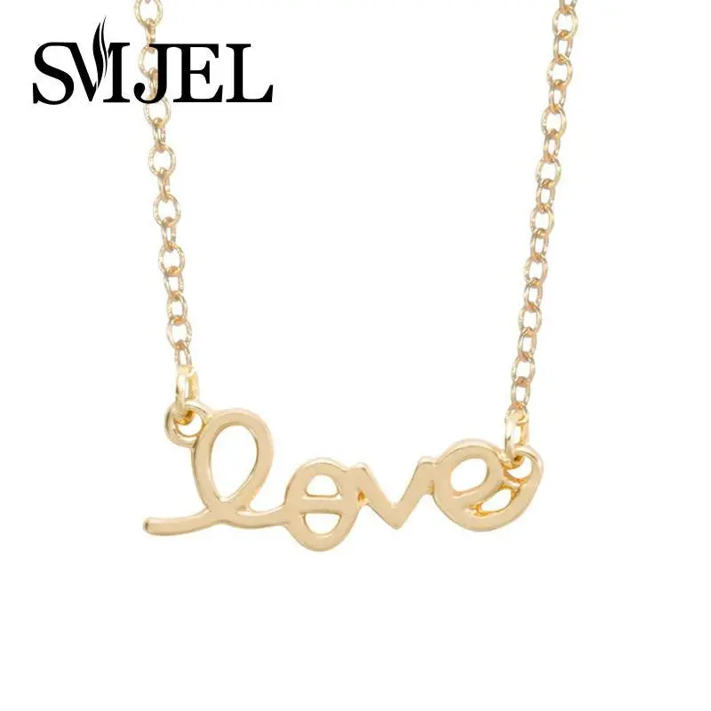 Love Jewelry Crystal Promotion Bijou Gold Simple Love Letter Necklace Chic Love Word Necklace Couple N052 1