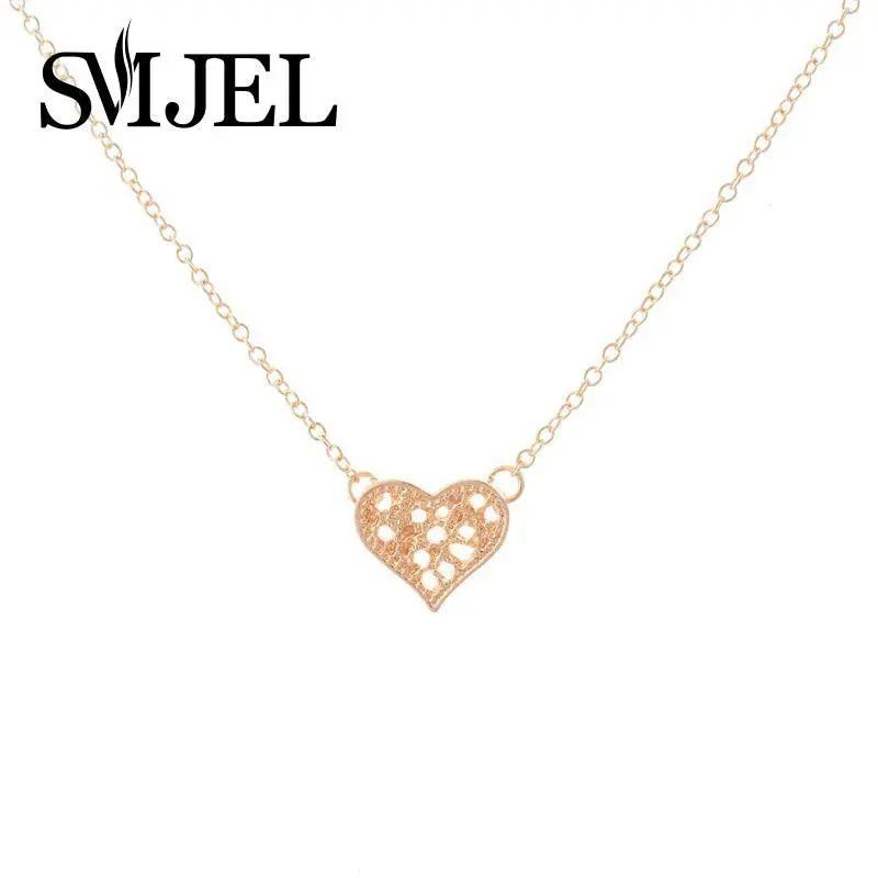 Love Jewelry Cute Crystal Gold Silver Filigree Hollow Heart Necklaces Gifts N041 1