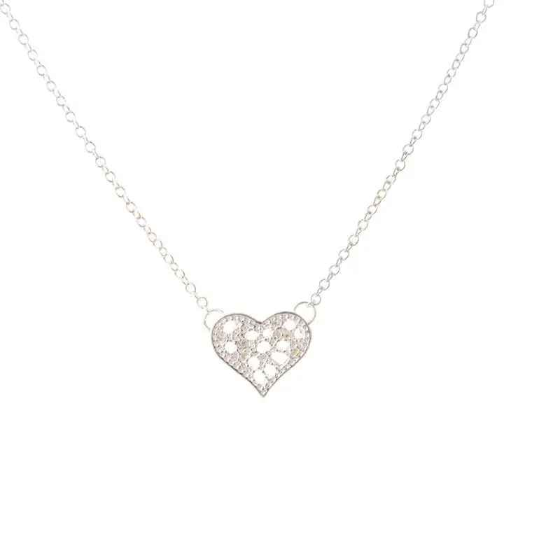 Love Jewelry Cute Crystal Gold Silver Filigree Hollow Heart Necklaces Gifts N041 2