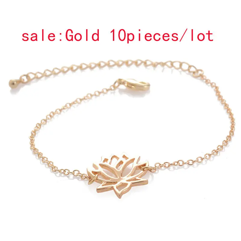 Love Lotus Flower Bracelets Plant Charm Bracelets Bangles 10Pcs30pcs-B027 1