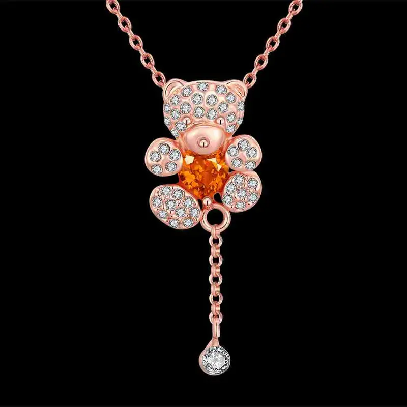 Lovely 18K Gold Plated Necklaces Crystal Bear Flat Maxi Colar Collier Plastron 2