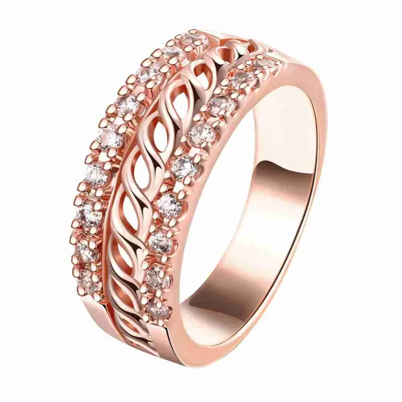 Lovely 18K Gold Plating Engagement Ring Chain Side Crystal Anillos Collier Plastron 1