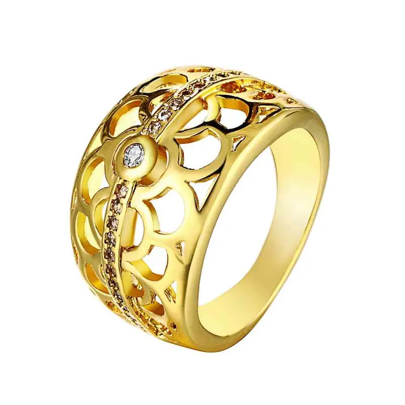 Lovely 18K Gold Plating Engagement Rings Insets Pierced Round Aliancas Wedding312 1