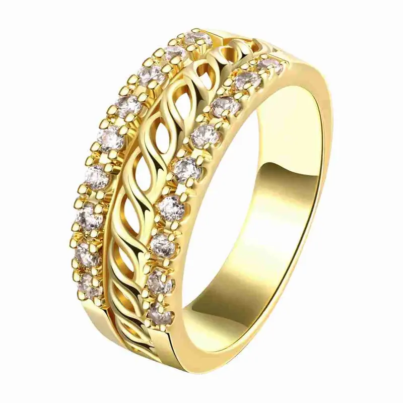 Lovely 18K Gold Plating Engagement Rings Insets Pierced Round Aliancas Wedding312 4
