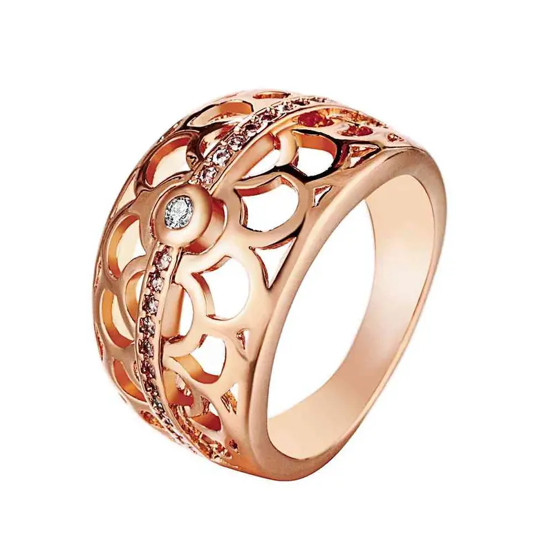 Lovely 18K Gold Plating Engagement Rings Insets Pierced Round Aliancas Wedding312 5