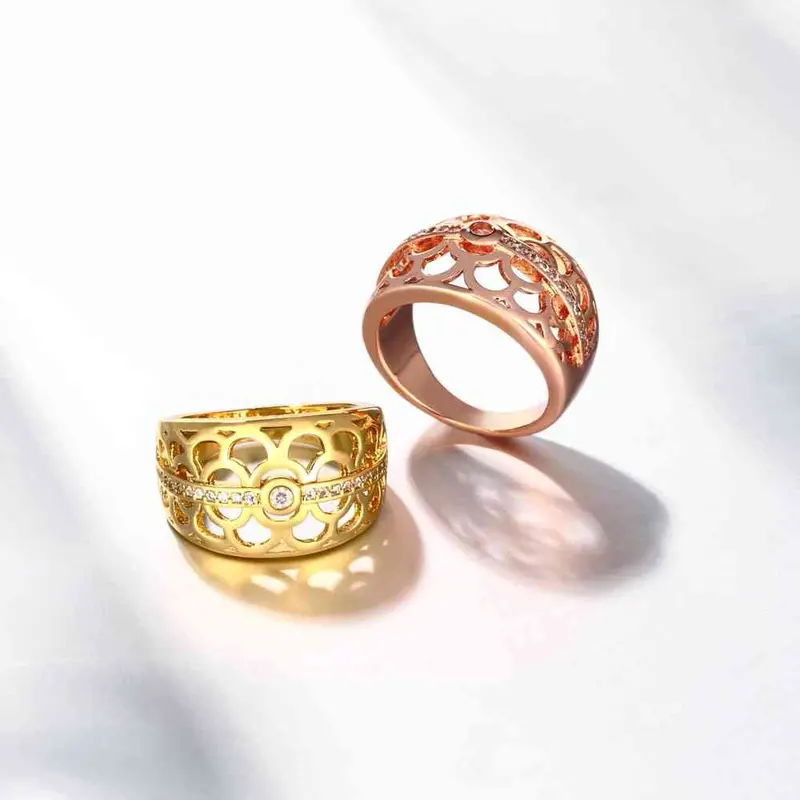 Lovely 18K Gold Plating Engagement Rings Insets Pierced Round Aliancas Wedding312 6
