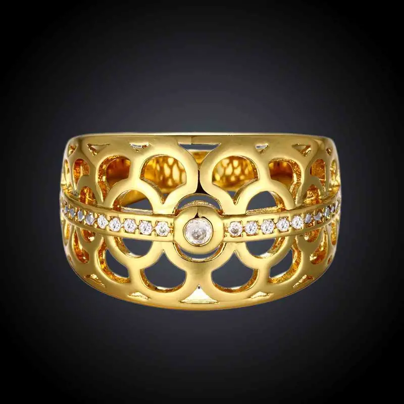Lovely 18K Gold Plating Engagement Rings Insets Pierced Round Aliancas Wedding312 8