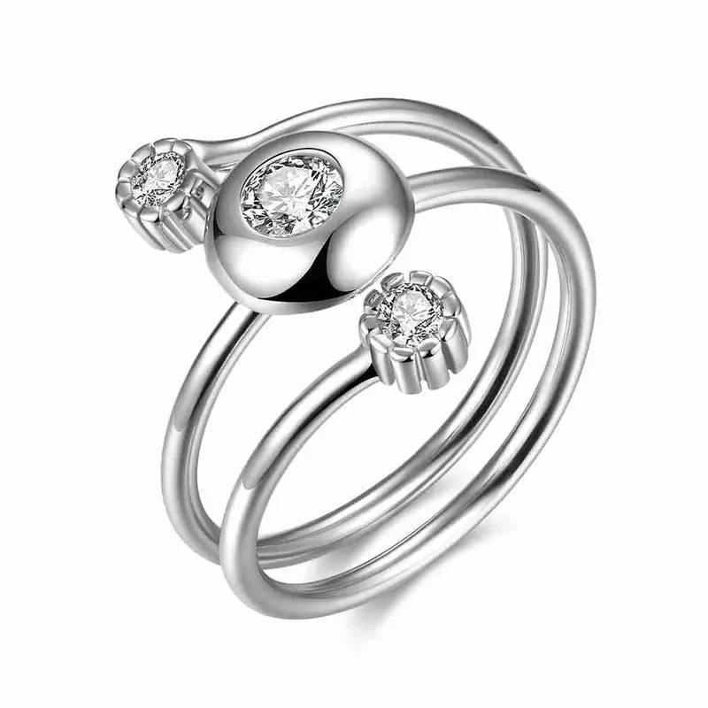 Lovely 925 Sterling Silver Wedding Ring Three-Stone Opening Bague Femme Love142 1
