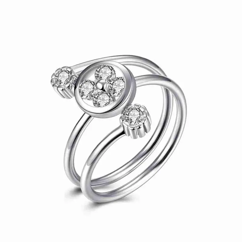Lovely 925 Sterling Silver Wedding Ring Three-Stone Opening Bague Femme Love142 2