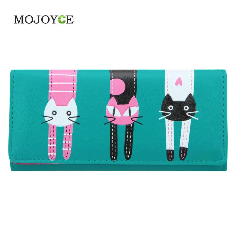 Lovely Candy Color Pu Leather Wallet Women Cartoon Cat Printed Portfolio Wallet Women Luxury Brand Clutch Purse Card Holde 1