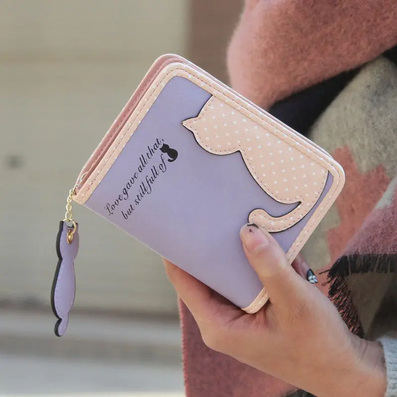 Lovely Cat Printed Wallet Leather Small Change Clasp Purse Money Card Holder Carteras Girls Wallets Purses 3