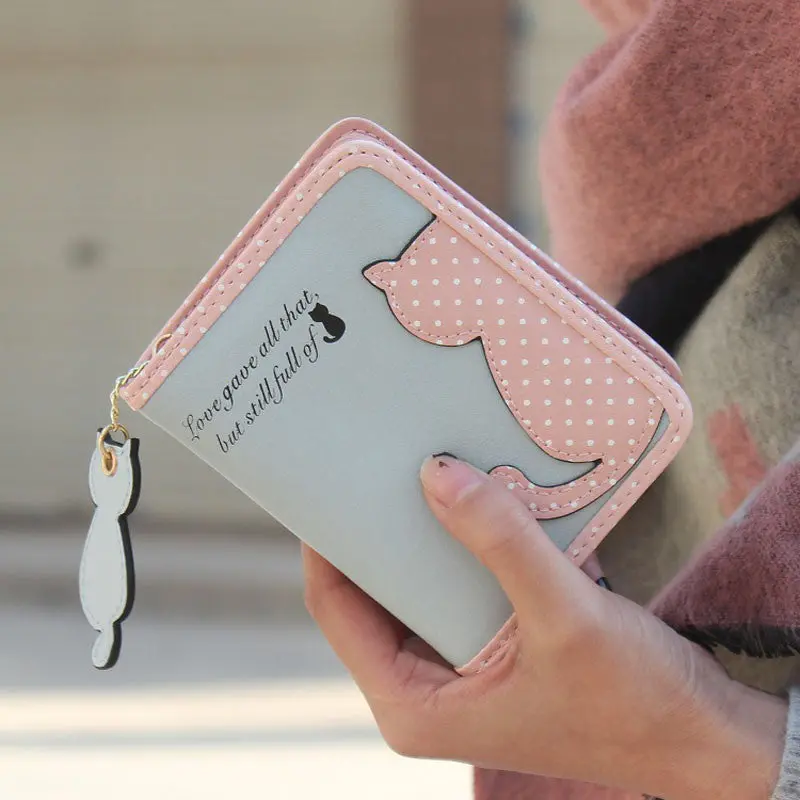 Lovely Cat Printed Wallet Leather Small Change Clasp Purse Money Card Holder Carteras Girls Wallets Purses 5