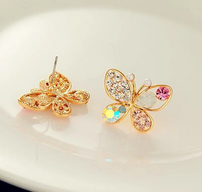 Lovely Crystal Rhinestone Hollow Butterfly Ear Stud Earrings Gift Nice Chic Stud Earrings For 1