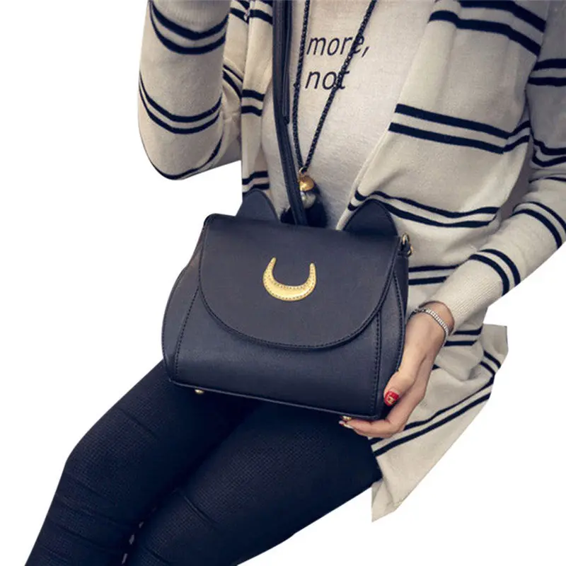 Lovely Cute Sailor Moon Women Shoulder Bag Ladies Cat Ears Luna Leather Chain Hbag Tote Purse Wallet Crossbody Messenger 1