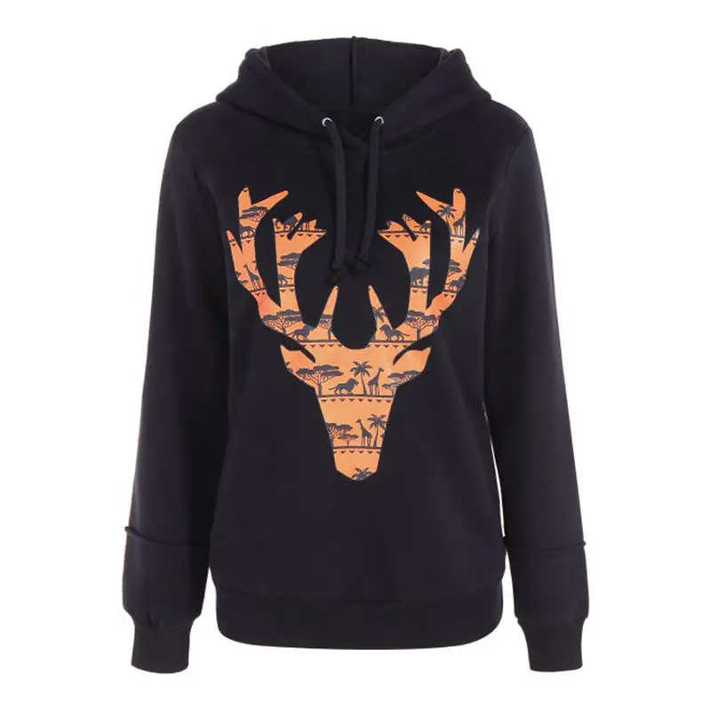 Lovely Elk Hooded Sweatshirt Women Long Sleeve Hoodies Women Fleece Round Neck Sweatshirt Pullover Christmas Cartoon Hoodies 1