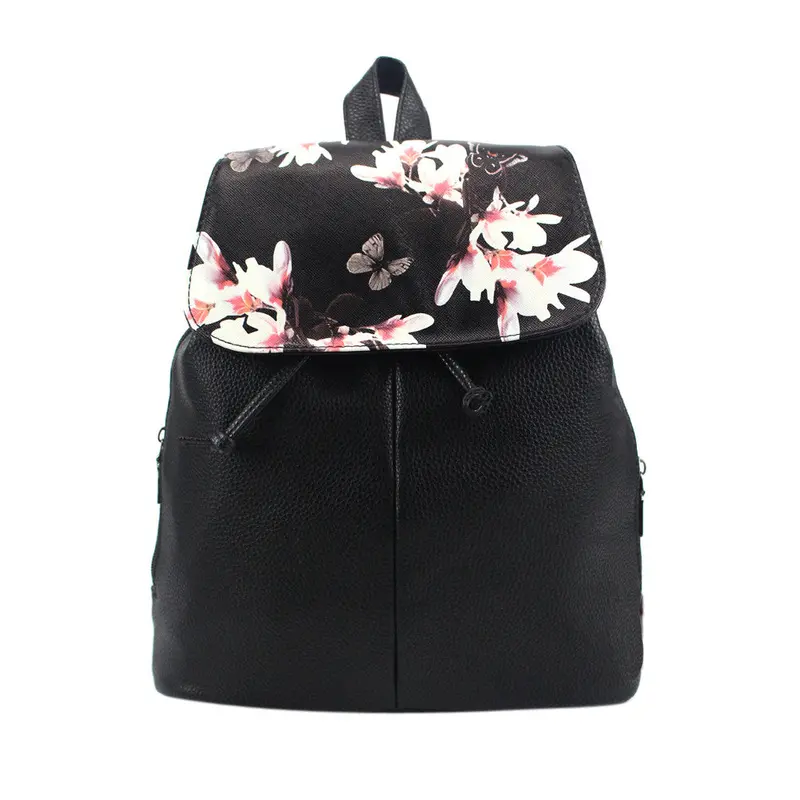 Lovely Floral Printing Leather Backpack Women Mochila Vintage School Bags For Teenagers Travel Mochila Feminina Bolsa 1