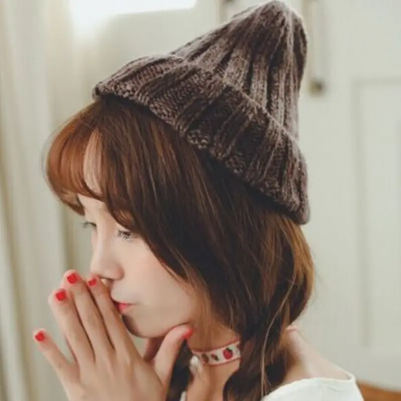 Lovely Gradient Colorful Knit Sweater Ring Warm Beanie Cap Women Knitted Curling Hats Men Beanies Skullies 6