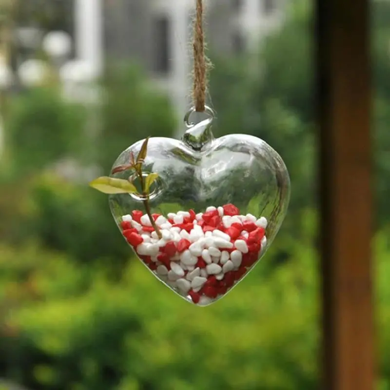 Lovely Hanging Glass Heart Plants Flower Vase Hydroponic Container Wedding Decor 75140 1