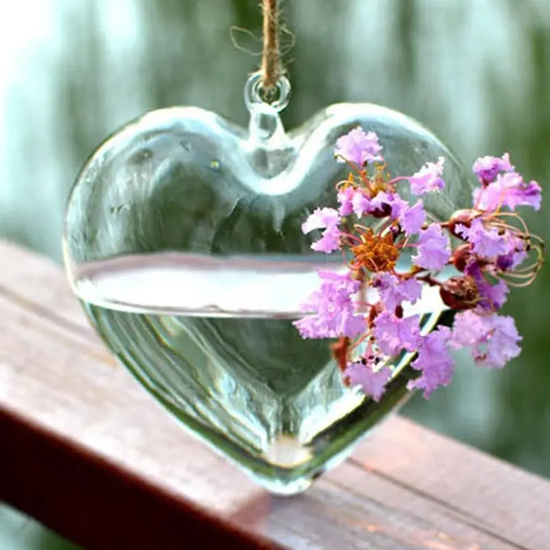 Lovely Hanging Glass Heart Plants Flower Vase Hydroponic Container Wedding Decor 75140 2