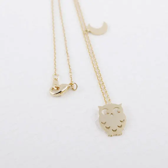 Lovely Night Owl And Moon Necklace Jewelry 30Pcs-N037 1