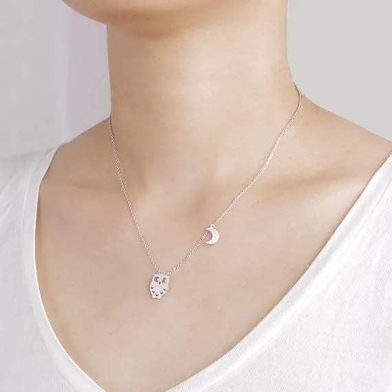Lovely Night Owl And Moon Necklace Jewelry 30Pcs-N037 2