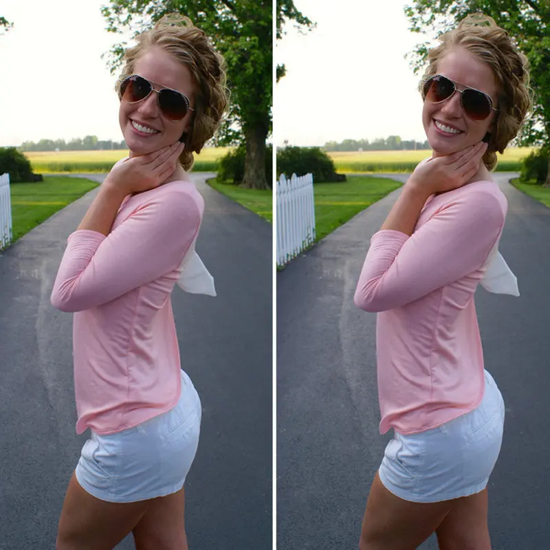 Lovely Pink Women Back Bowknot T Shirt Round Neck 3/4 Sleeve Backless Shirt Fashion Sexy Tops 3