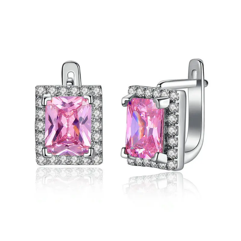 Lovely Pink Zircon Radiant Cut Dangle Earrings Fashion Style Dangle Earrings For E092-Pk 1