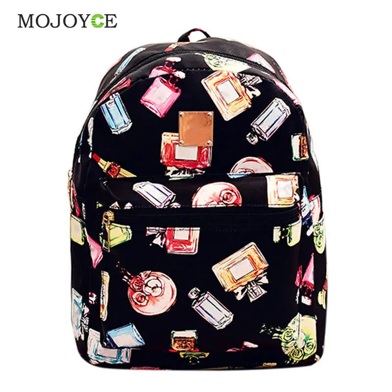 Lovely Scent Bottle Printing Leather Backpack Vintage Schoolbag For Teenagers Backpacks Women Mochila Feminina Satchel 1