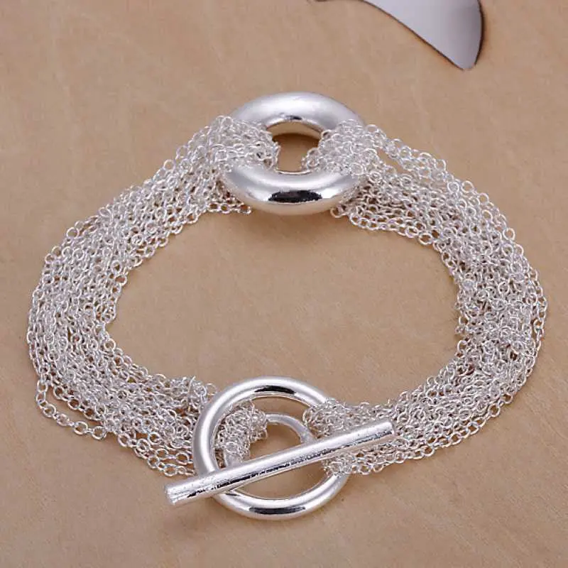 Lovely Silver Bracelets & Bangles Multi-Line Three Circles Pulseira Hand Madeball Hbh 44 1