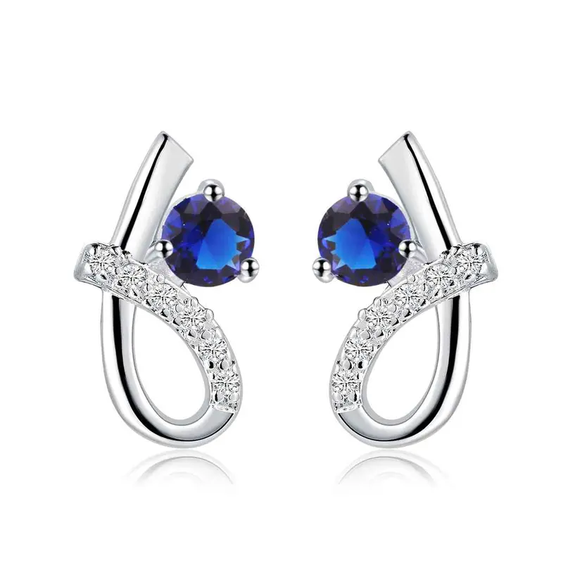 Lovely Silver Clip On Earrings S Shape Blue Stone Stud Pendientes Jewelry Display  2 1