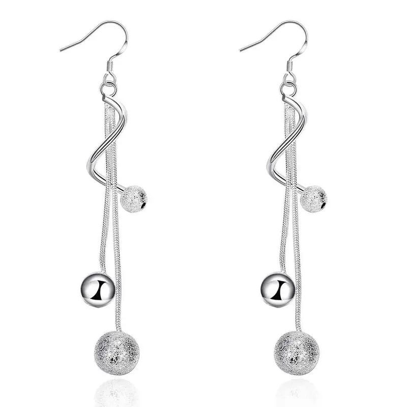 Lovely Silver Earings Jewelry Twisted Beads Drop Brincos De Festa Bijoux 276 1