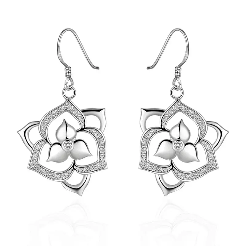 Lovely Silver Earrings Flower Drop Pendientes Bear Ruby Jewelry 482 1