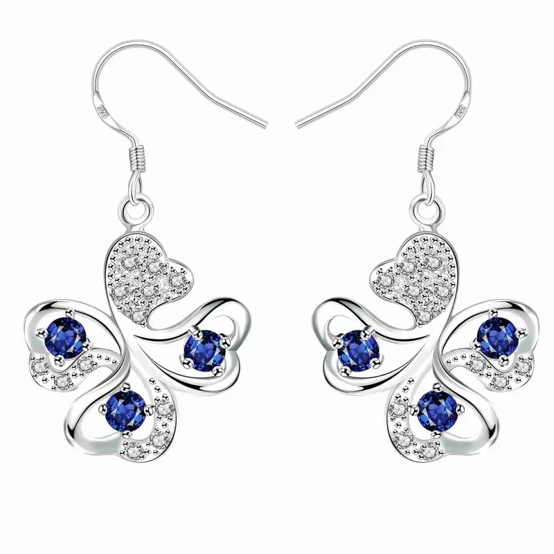 Lovely Silver Earrings Four Rhinestone Drop Cuff Bijouterie 244 1