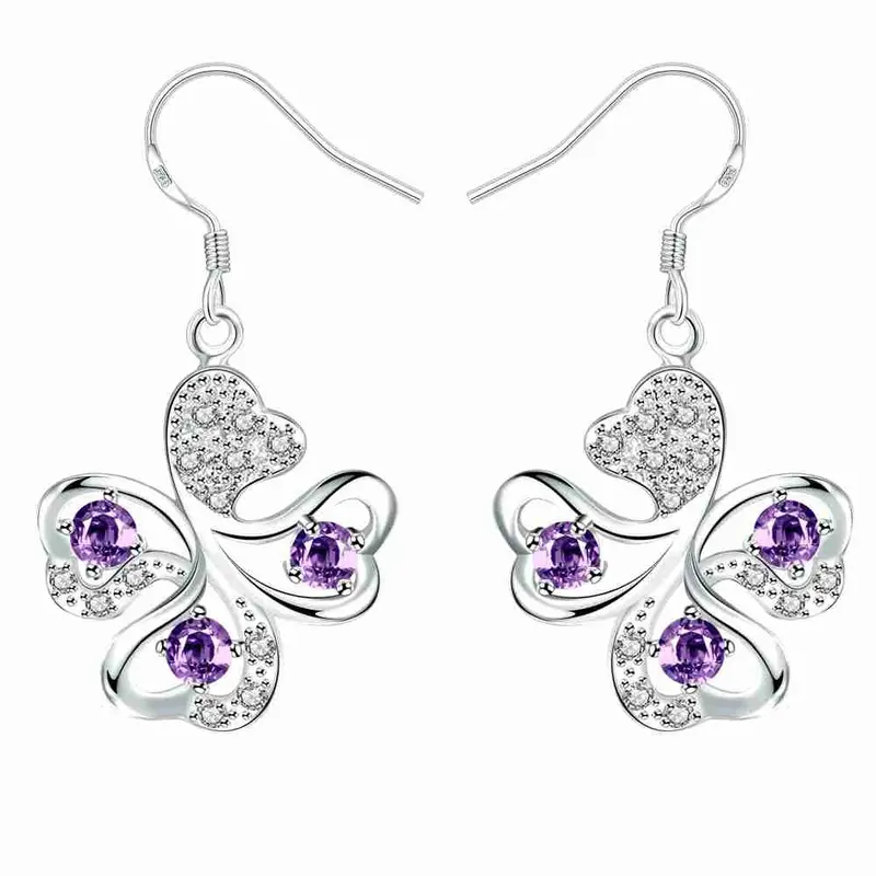 Lovely Silver Earrings Four Rhinestone Drop Cuff Bijouterie 244 2