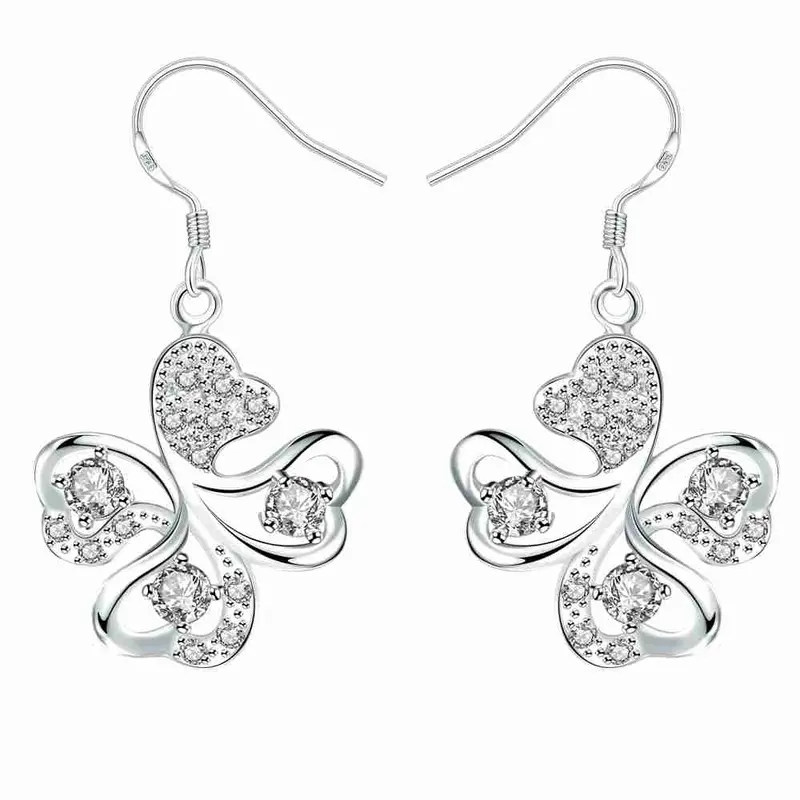 Lovely Silver Earrings Four Rhinestone Drop Cuff Bijouterie 244 3