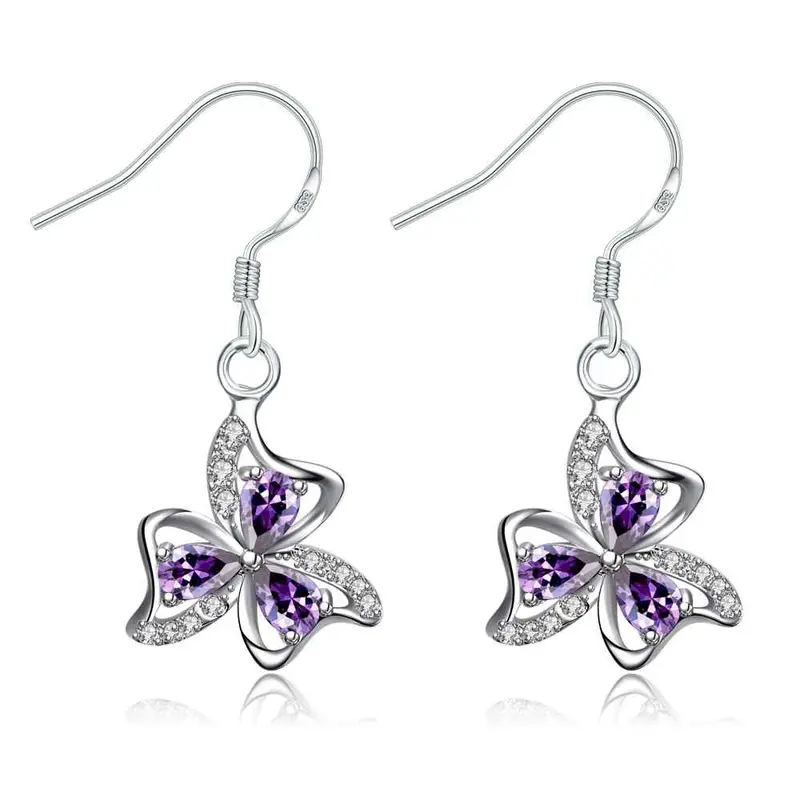 Lovely Silver Earrings Four Rhinestone Drop Cuff Bijouterie 244 5