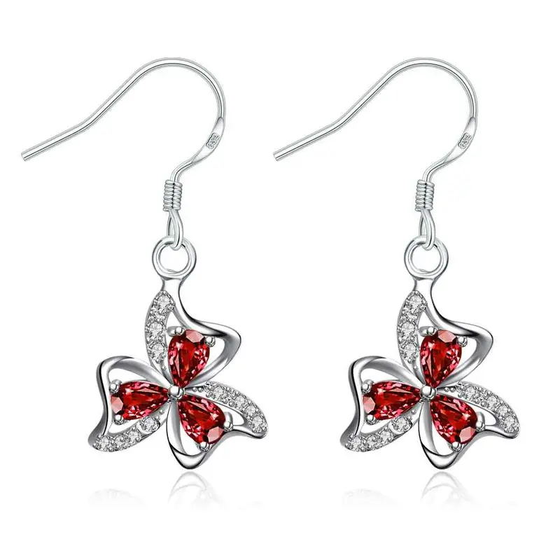 Lovely Silver Earrings Four Rhinestone Drop Cuff Bijouterie 244 6